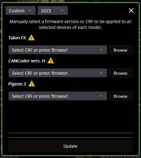 Batch upgrade firmware selection screen