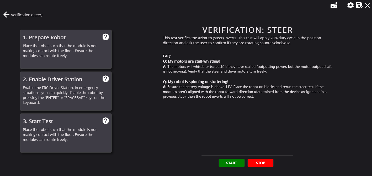 Picture of the steer verification page in Tuner