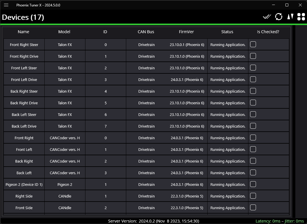 Devices root page in Phoenix Tuner as a grid